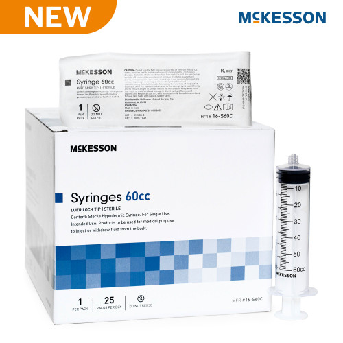 McKesson General Purpose Syringe 60 mL Luer Lock Tip Without Safety, 16-S60C, Case of 100