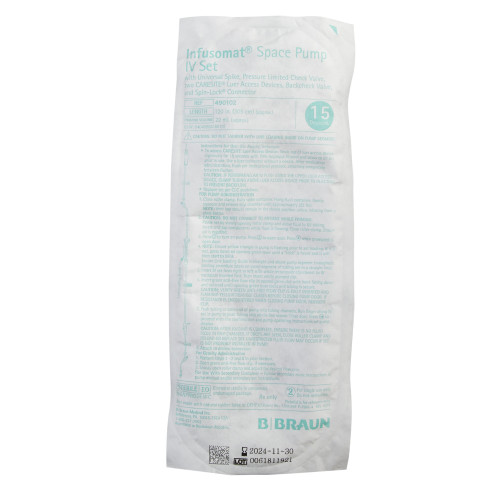 Infusomat Space IV Pump Set Pump 2 Ports 15 Drops / mL Drip Rate Without Filter 120 Inch Tubing Solution Without Flow Regulator, 490102, Case of 24