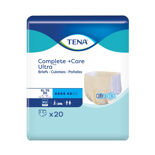TENA Complete + Care Ultra Incontinence Brief Adult X-Large Unisex Disposable Moderate Absorbency, 67470, Pack of 20