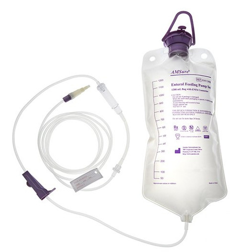 AMSure Gravity Feeding Bag Set with ENFIT Connector and Transitional Adapter 1200 mL Bag, ENF1203KLD, Pack of 1