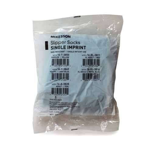 McKesson Slipper Socks Unisex Adult Large Single Tread Single Patient Use Teal, 16-A-3828, Case of 48