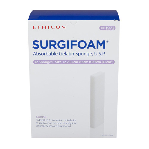 Surgifoam Absorbable Gelatin Sponge 2 X 6 cm X 7mm Sterile, 1972, Box of 12