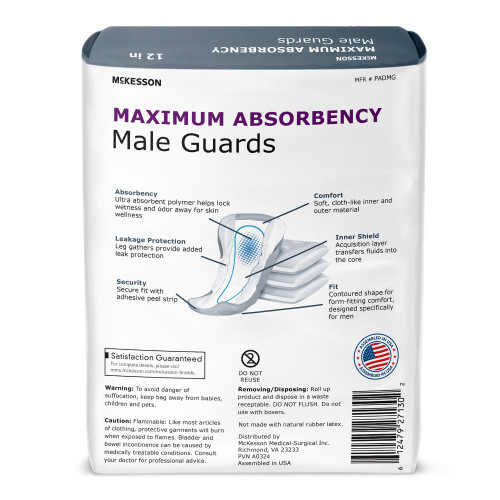 McKesson Bladder Control Pad 12 Inch Heavy Absorbency Polymer Core One Size Fits Most, PADMG, Case of 180