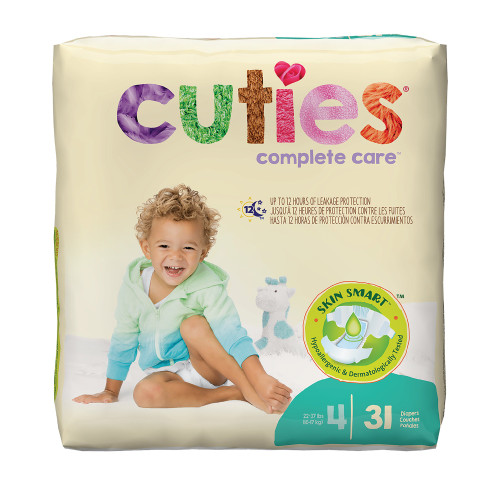 Cuties Complete Care Unisex Baby Diaper Size 4 Disposable Heavy Absorbency, CR4001, Case of 4