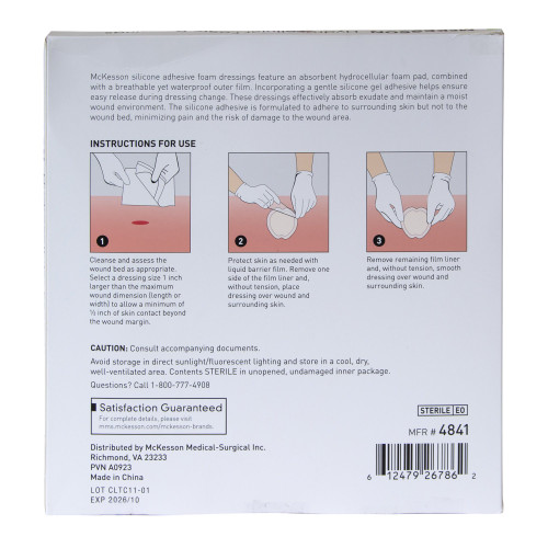 McKesson Foam Dressing 9 X 9 Inch With Border Waterproof Film Backing Silicone Gel Adhesive Sacral Sterile, 4841, Case of 5