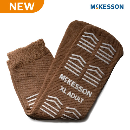 McKesson Slipper Socks Unisex Adult X-Large Single Tread Single Patient Use Tan, 16-XL-SCE2, Case of 48