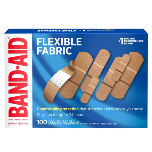 Band-Aid Flexible Fabric Adhesive Strip Fabric Tan 1 X 3 Inch / 3/4 X 3 Inch / 5/8 X 2-1/4 Inch Sterile, 38137115078, Box of 100