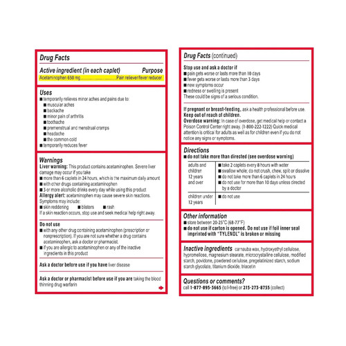 Tylenol 8HR Muscle Aches & Pain Relief, 650 mg Strength Acetaminophen Tablet, Bottle of 1