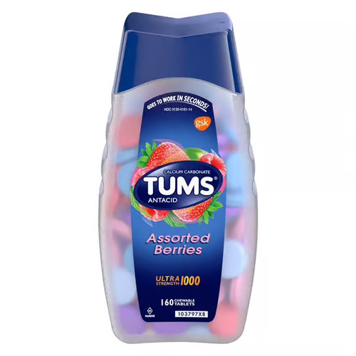 Tums Ultra Strength Antacid, Chewable Heartburn Relief and Acid Indigestion Relief, 1000 mg Strength, Assorted Flavor, Bottle of 1