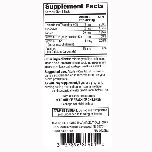 Geri-Care Vitamin Supplement Vitamin B Tablet 100 per Bottle, 809-01-GCP, Case of 12