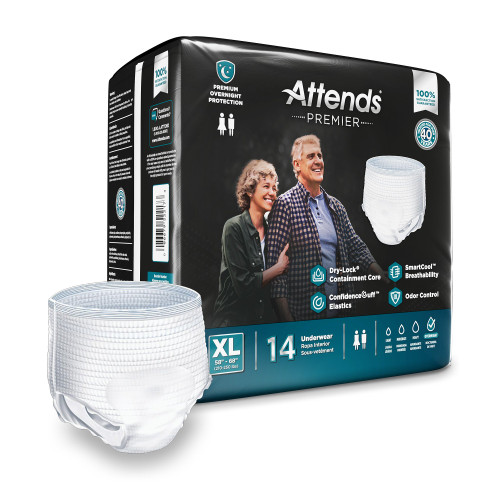 Attends Premier Absorbent Underwear Pull On with Tear Away Seams Adult X-Large Unisex Disposable Heavy Absorbency, ALI-UW40S, Bag of 14