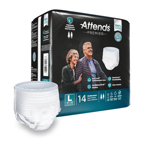 Attends Premier Absorbent Underwear Pull On with Tear Away Seams Adult Large Unisex Disposable Heavy Absorbency, ALI-UW30S, Bag of 14