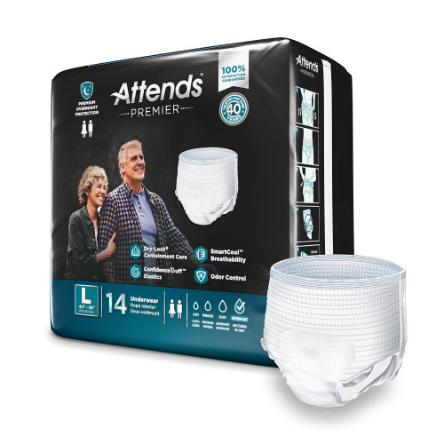 Attends Premier Absorbent Underwear Pull On with Tear Away Seams Adult Large Unisex Disposable Heavy Absorbency, ALI-UW30S, Bag of 14