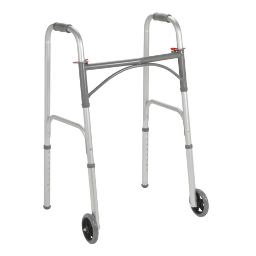 McKesson Folding Two -Wheel Walker with 5'' Wheels, Adjustable Height, Steel Frame, 350 lbs. Weight Capacity, 146-10244-4, Case of 4 (1128891_CS)