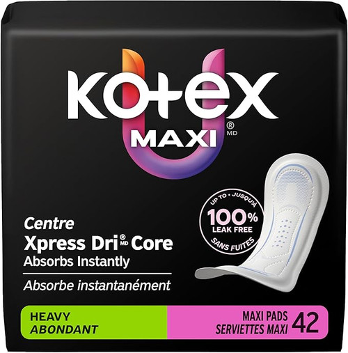U by Kotex Feminine Pad Maxi, Heavy Absorbency, 58227, Pack of 42 (Packaging May Vary)
