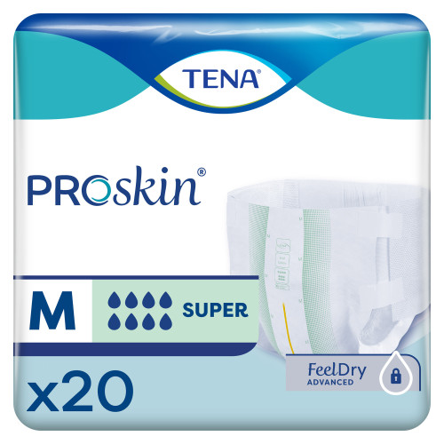 TENA ProSkin Super Incontinence Brief Adult Medium Unisex Disposable Heavy Absorbency, 67550, Bag of 20