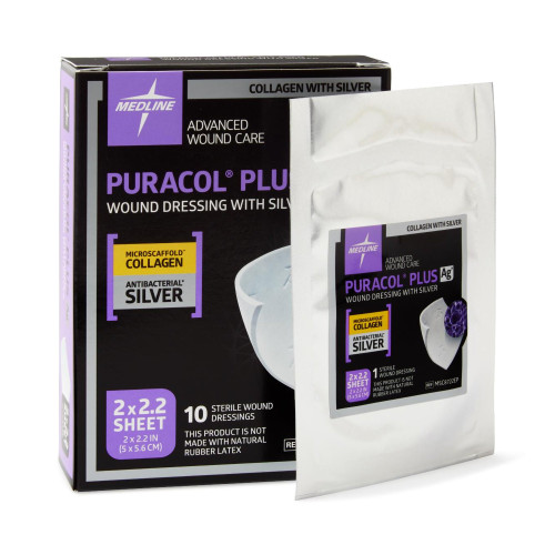 Puracol Plus AG+ Silver Collagen Dressing 2 X 2 Inch Square Sterile, MSC8722EP, Box of 10