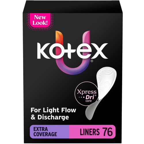 U by Kotex Flat Liners Panty Liner Extra Coverage Light Absorbency, 58319, Case of 304 (Packaging May Vary) (1286949_CS)