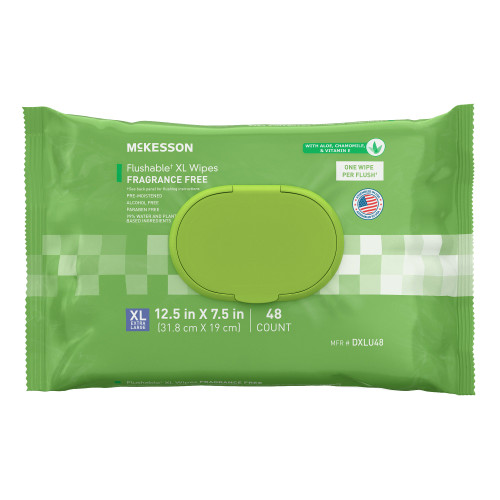McKesson Flushable Personal Wipe Soft Pack Unscented 48 Count, DXLU48, Pack of 48
