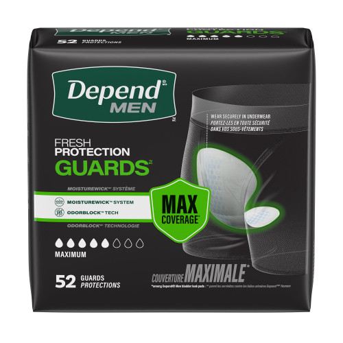 Depend Men Fresh Protection Guards Bladder Control Pad Heavy Absorbency One Size Fits Most, 58413, Case of 104