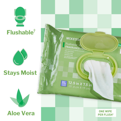 McKesson Flushable Personal Wipe Soft Pack Unscented 48 Count, DXLU48, Case of 576