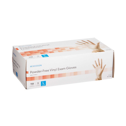Exam Glove McKesson NonSterile Clear Powder Free Vinyl Ambidextrous Smooth Not Chemo Approved Large 14-138 Case/1500 14-138 MCK BRAND 832683_CS