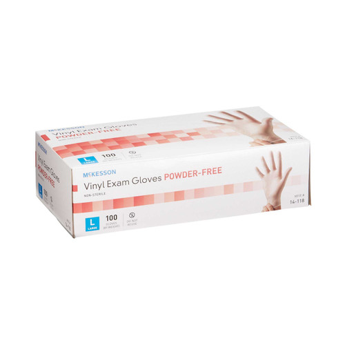 Exam Glove McKesson NonSterile Clear Powder Free Vinyl Ambidextrous Smooth Not Chemo Approved Large 14-118 Case/1000 14-118 MCK BRAND 354440_CS