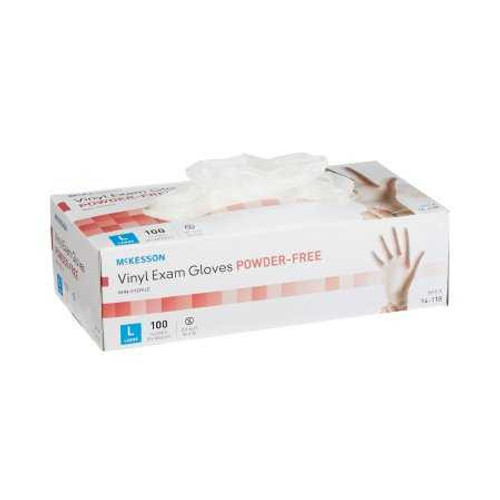 Exam Glove McKesson NonSterile Clear Powder Free Vinyl Ambidextrous Smooth Not Chemo Approved Large 14-118 Case/1000 14-118 MCK BRAND 354440_CS