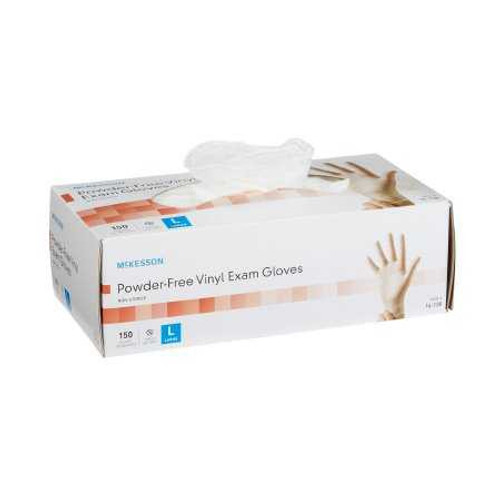 Exam Glove McKesson NonSterile Clear Powder Free Vinyl Ambidextrous Smooth Not Chemo Approved Large 14-138 Box/150 14-138 MCK BRAND 832683_BX