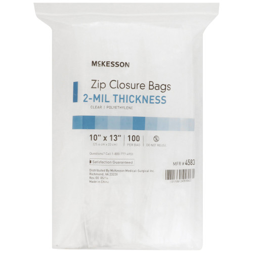 McKesson Reclosable Bag 10 X 13 Inch Polyethylene Clear Zipper Closure, 4583, Box of 1