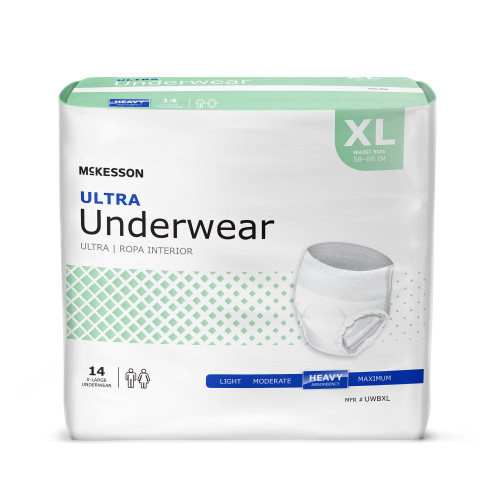 McKesson Ultra Absorbent Underwear Pull On with Tear Away Seams Adult X-Large Unisex Disposable Heavy Absorbency, UWBXL, Case of 4