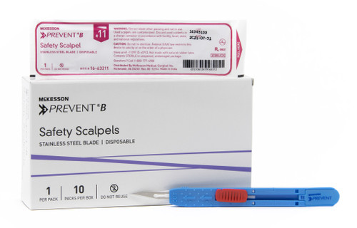 McKesson Prevent B Safety Scalpel, No. 11, Sensory Grip Handle, Sterile, 10 per Box, Box of 10