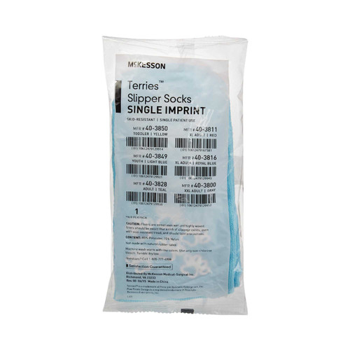 Slipper Socks McKesson Terries Youth Light Blue Above the Ankle 40-3849 Pair/2 40-3849 MCK BRAND 334873_PR