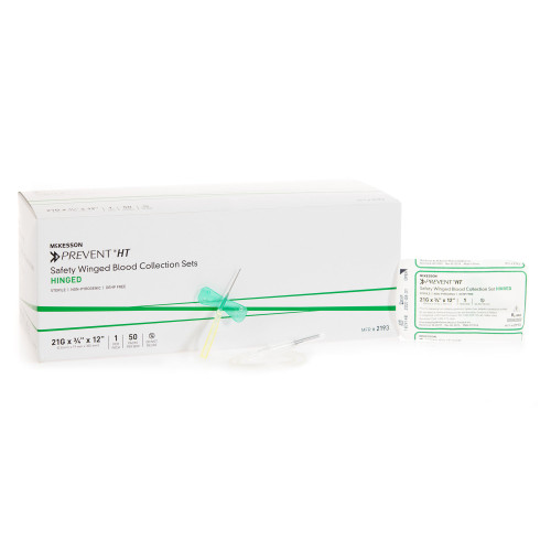 McKesson Prevent Safety Blood Collection Set, 21 G x 3/4'', 12'' Tubing, Sterile, 2193, Box of 50