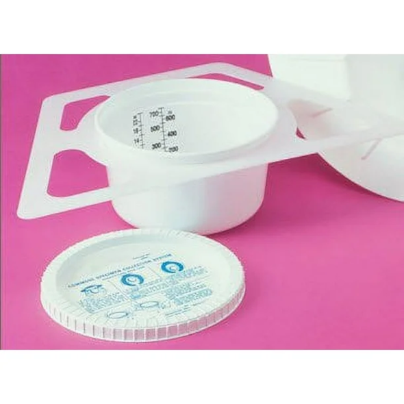 Commode Specimen Collector Dover 6 x 8 x 10 Inch 700 mL (24 oz.) Snap-On Lid Instructions for Use NonSterile 2400SA Case of 60