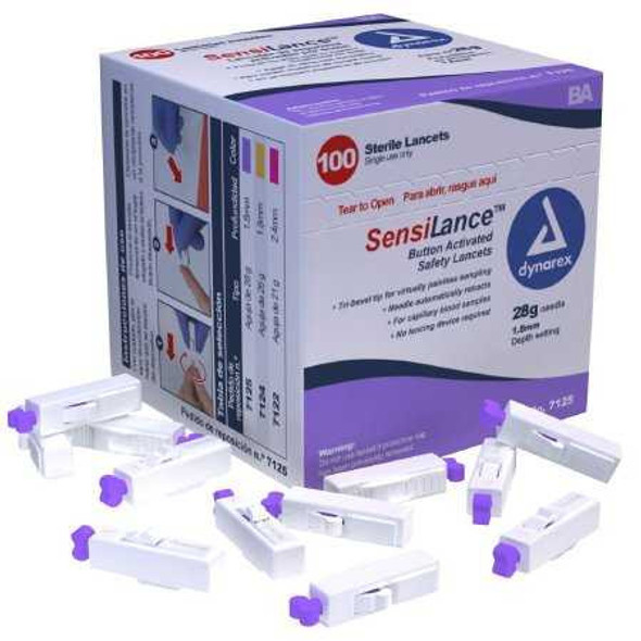 Safety Lancet SensiLance Fixed Depth Lancet Needle 1.8 mm Depth 28 Gauge Button Activated 7125 Case/1000 7125 DYNAREX CORP. 950463_CS