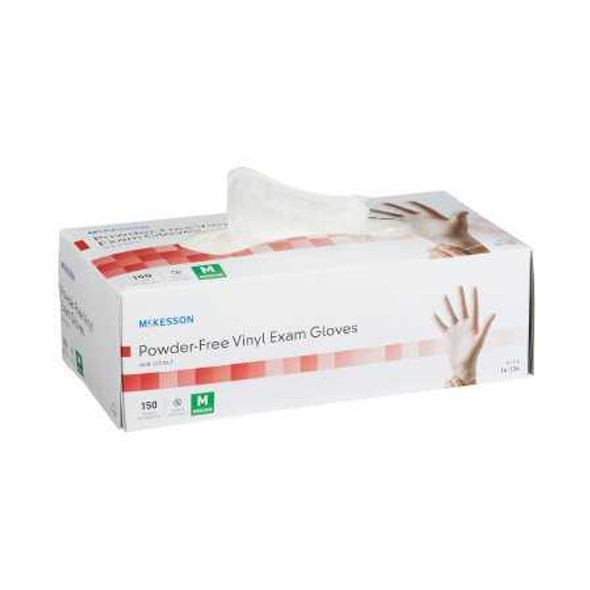 Exam Glove McKesson NonSterile Clear Powder Free Vinyl Ambidextrous Smooth Not Chemo Approved Medium 14-136 Box/150 14-136 MCK BRAND 832682_BX