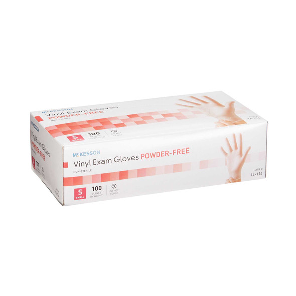 Exam Glove McKesson NonSterile Clear Powder Free Vinyl Ambidextrous Smooth Not Chemo Approved Small 14-114 Case/1000 MCK BRAND 354438_CS