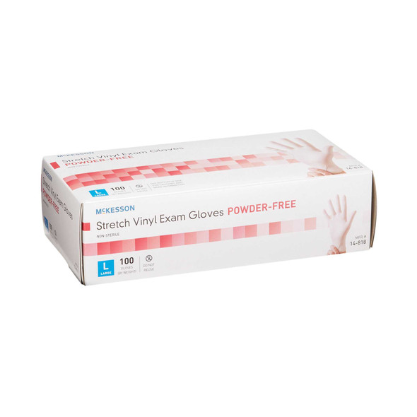 Exam Glove McKesson NonSterile Ivory Powder Free Stretch Vinyl Ambidextrous Smooth Not Chemo Approved Large 14-818 Box/100 14-818 MCK BRAND 409744_BX
