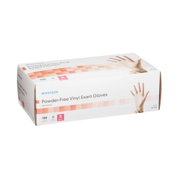 Exam Glove McKesson NonSterile Clear Powder Free Vinyl Ambidextrous Smooth Not Chemo Approved Small 14-134 Box/150 14-134 MCK BRAND 832681_BX