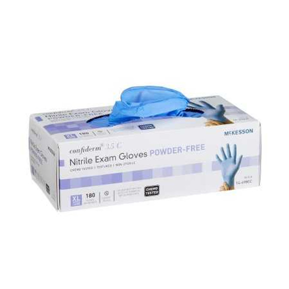 Exam Glove McKesson Confiderm 3.5C NonSterile Blue Powder Free Nitrile Ambidextrous Textured Fingertips Chemo Tested X-Large 14-6980C Box/180 14-6980C MCK BRAND 767197_BX