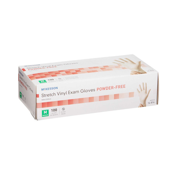 Exam Glove McKesson NonSterile Ivory Powder Free Stretch Vinyl Ambidextrous Smooth Not Chemo Approved Medium 14-816 Case/1000 14-816 MCK BRAND 409743_CS