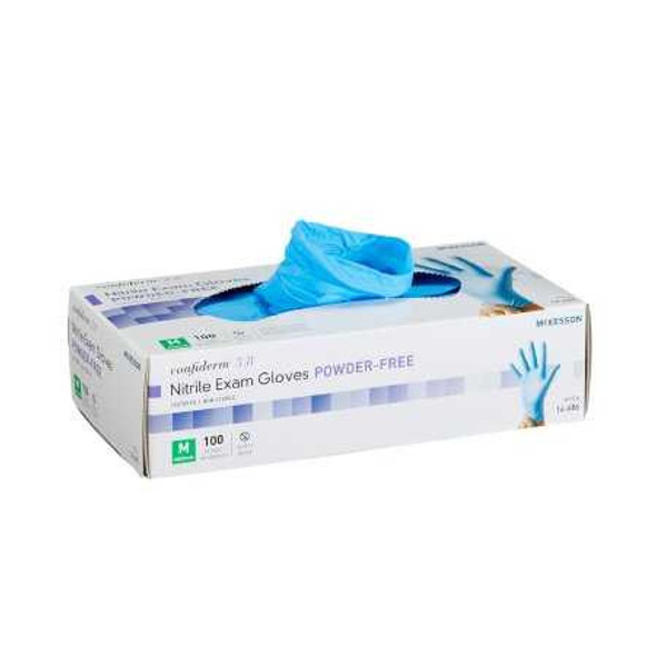 Exam Glove McKesson Confiderm 3.8 NonSterile Blue Powder Free Nitrile Ambidextrous Textured Fingertips Not Chemo Approved Medium 14-686 Box/100 MCK BRAND 921611_BX