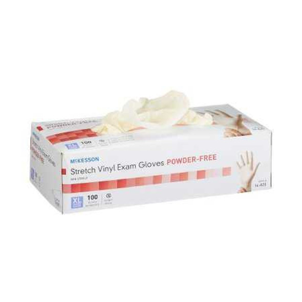Exam Glove McKesson NonSterile Ivory Powder Free Stretch Vinyl Ambidextrous Smooth Not Chemo Approved X-Large 14-820 Box/100 14-820 MCK BRAND 409745_BX