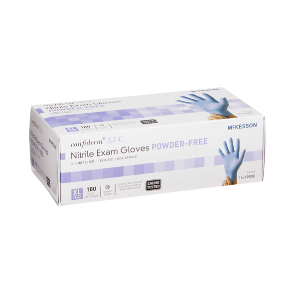Exam Glove McKesson Confiderm 3.5C NonSterile Blue Powder Free Nitrile Ambidextrous Textured Fingertips Chemo Tested X-Large 14-6980C Case/1800 14-6980C MCK BRAND 767197_CS