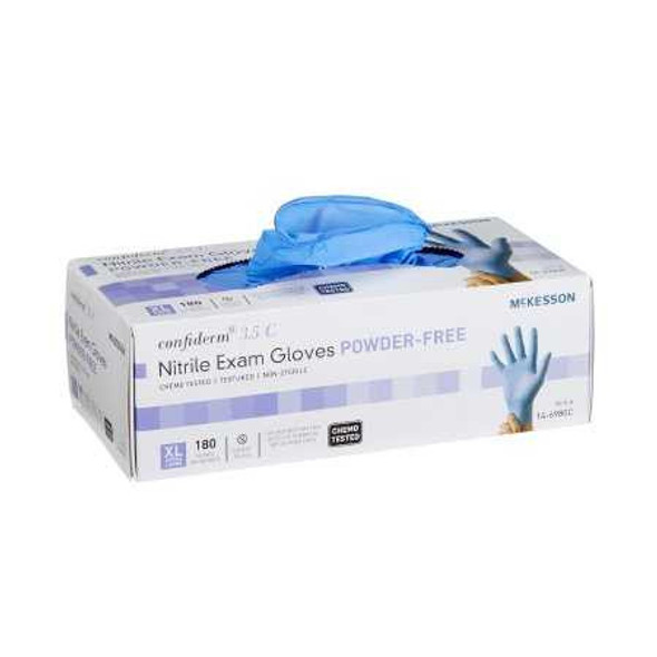Exam Glove McKesson Confiderm 3.5C NonSterile Blue Powder Free Nitrile Ambidextrous Textured Fingertips Chemo Tested X-Large 14-6980C Case/1800 14-6980C MCK BRAND 767197_CS