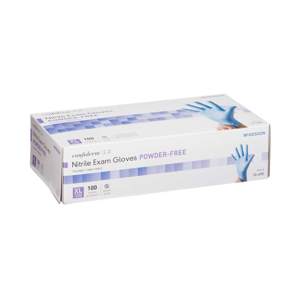 Exam Glove McKesson Confiderm 3.8 NonSterile Blue Powder Free Nitrile Ambidextrous Textured Fingertips Not Chemo Approved X-Large 14-690 Box/100 McKesson Confiderm 921612_BX