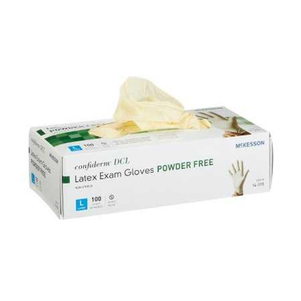 Exam Glove McKesson Confiderm NonSterile Ivory Powder Free Latex Ambidextrous Smooth Not Chemo Approved Large 14-318 Box/100 14-318 McKesson Confiderm 354437_BX