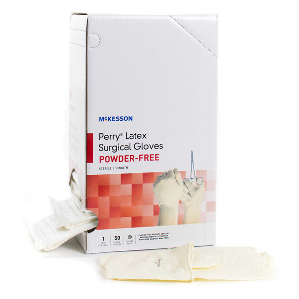 Surgical Glove McKesson Perry Performance Plus Sterile Cream Powder Free Latex Hand Specific Smooth Not Chemo Approved Size 7.5 20-1075N Box/100 20-1075N McKesson Perry 1044707_BX