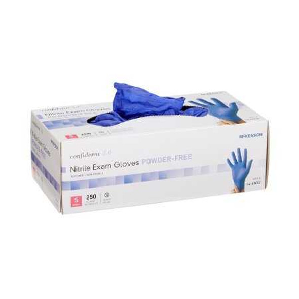 Exam Glove McKesson Confiderm 3.0 NonSterile Blue Powder Free Nitrile Ambidextrous Textured Fingertips Not Chemo Approved Small 14-6N32 Case/2500 14-6N32 MCK BRAND 957801_CS